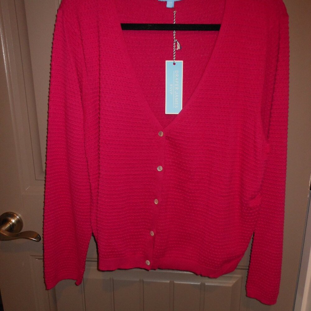 NWT Women Draper James Fuschia Button Front Textured Dot Cardigan, XXL